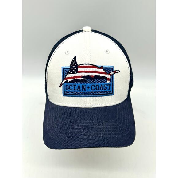 Ocean & Coast Hat Red White & Blue Dolphin Mesh Adjustable Snap Back OSFM - Picture 1 of 11